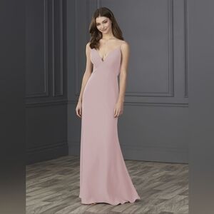 CHRISTINA WU Ballet Pink Chiffon A Line Gown w/ V Front & Low Cowl Back- Size 12